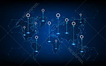 Vector world map technology telecommunications concept background