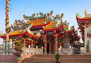 Old Chinese temple at sunny morning in Mae Sot, Tak Province, western Thailand