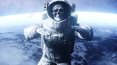 Dead zombie astronaut in space. Cadaver. Realistic 4k animation.