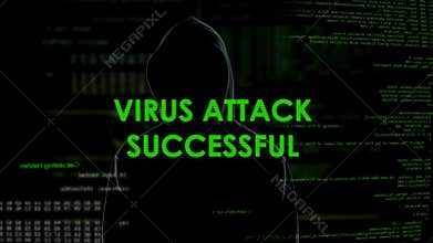 Anonymous male successfully attacking server by virus, cyber crime threat