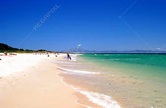 White beach, blue sky and clear sea on vacation