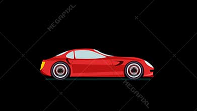 Red sport car running on black background