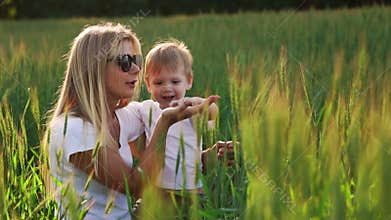 Spring portrait of mother and son on Mother`s Day.