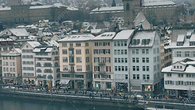 ZURICH, SWITZERLAND - DECEMBER 16, 2018. City marathon runners on the Limmat river embankment