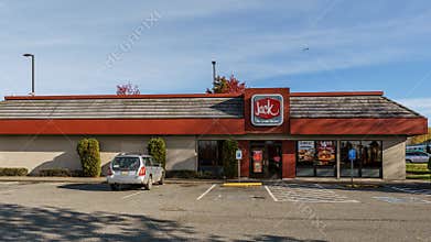 BELLINGHAM, USA - November 11, 2018: Jack in the Box restaurant at Sunset Square Shopping Center.