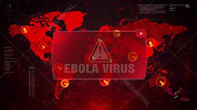 Ebola Virus Alert Warning Attack on Screen World Map Loop Motion.