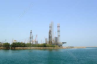 Oil drilling site at the shore