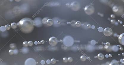 A 3D animation of little white pearls making a conceptual circle background.