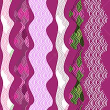 Seamless pattern dragon fish scales simple Nature background with japanese wave circle pattern dark brown burgundy maroon green pu