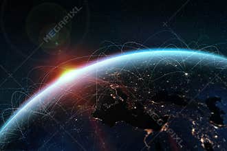 Global network. A picture from the space of the planet Earth