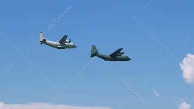 Lockheed C-130 Hercules army carrier plane flying