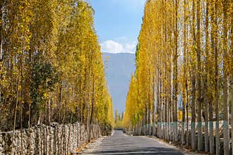 Road towards Khaplu in autumn, Skardu. Gilgit Baltistan, Pakistan.