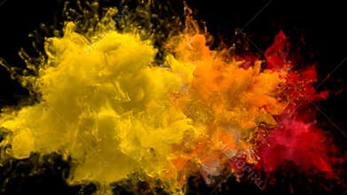 Yellow Orange Red Color Burst - Multiple colorful smoke explosions fluid alpha