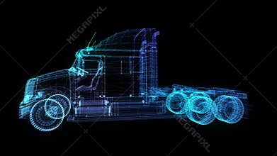 Truck. Glow points and line formation of 3d Model Truck. Rotating 360 Degree. 4k animation