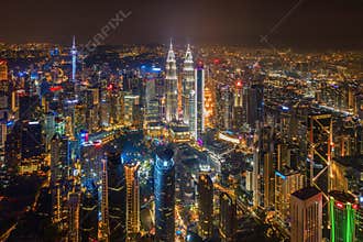 Aerial view of Kuala Lumpur Downtown, Malaysia. Financial district and business centers in smart urban city in Asia. Skyscraper