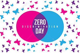 Zero Discrimination Day Illustration with butterfly and two intersection circle with different color