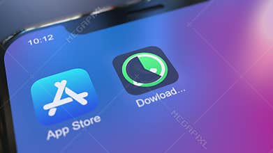 Installing Whatsapp app on the modern iPhone smartphone. Editorial clip