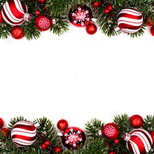 Red and white Christmas bauble double border on white