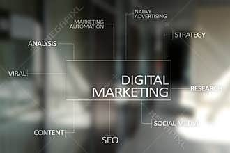 DIgital marketing technology concept. Internet. Online. SEO. SMM. Advertising.