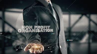 Non Profit Organisation with hologram businessman concept