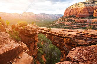 Travel in Devil`s Bridge Trail, scenic view panoramic landscape, Sedona, Arizona, USA