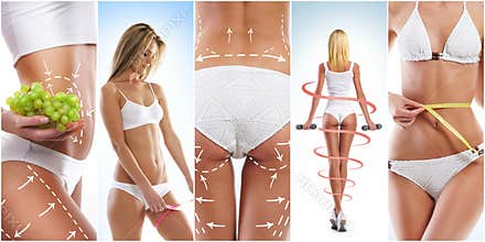 Health, sport, fitness, nutrition, weight loss, diet, cellulite removal, liposuction, healthy life-style concept.