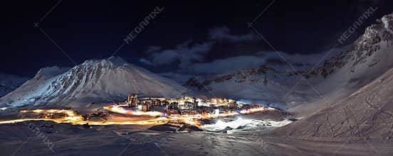Tignes (Alps) at night panorama