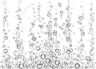 Underwater fizzing air bubbles or soda pop on white background