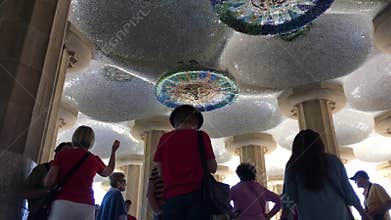 BARCELONA, SPAIN - MAY 2017: People walking in Park Guel
