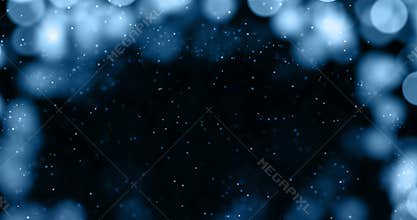 Frame of abstract gradient blue background with bokeh and particles flowing, events festive holiday overlay ready