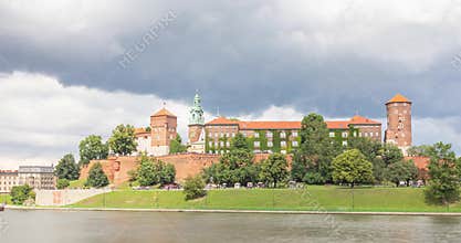 View of Wawel Royal Castle from riverside in Krakow