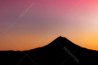 Sunset at Pico Mountain, Azores travel destination, colorful end of day