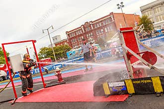 Fire Hose Target Blast in Competition Relay