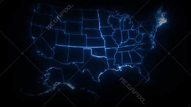 USA American Map Cyber texture By States Animation