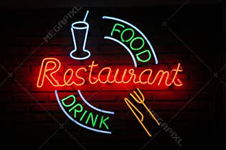 Retro Restaurant food drink neon wall sign background