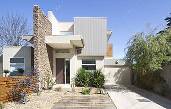 Facade of a contemporary townhouse home