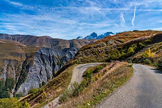 View of the mountains around Alpe d`Huez in the french Alps, France