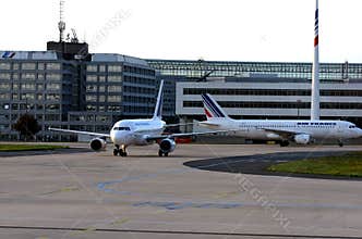 Editorial Image of Air France Aircraft at Airport Taxiway and Apron
