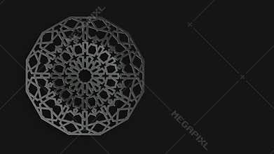 Circular islamic pattern on dark background. Seamless loop 4k. Geometric ramadan background.