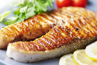 Grilled salmon steak