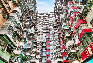 Vertical and crammed highrise apartments in Hong Kong