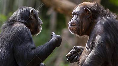 Two chimpanzees talking
