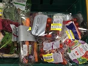 Reduced food labels in supermarket store