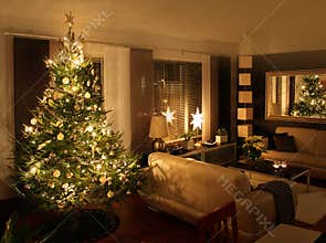 Christmas tree in modern living room
