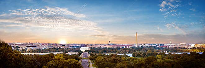 Panorama view of Washington DC skyline when sunset