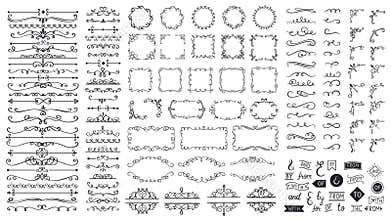Vintage calligraphic elements. Decorative frames, flourish dividers, borders. Beautiful swirls, sinks decorated