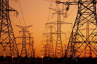 Power lines at sunset