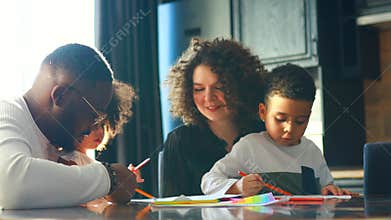 brazilian latin authentic mixedrace family elementary learn to paint and to write