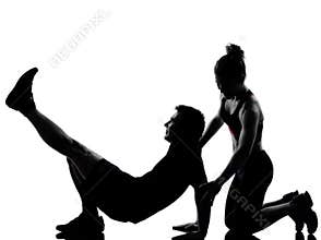 One couple man woman exercising workout fitness