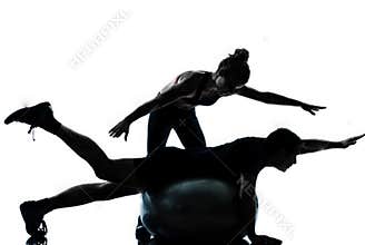 One couple man woman exercising workout fitness